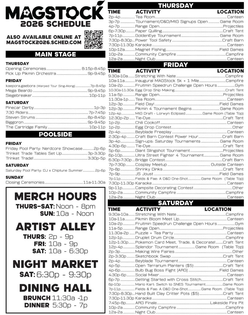Printed schedule - please see online sched for most updated schedule!